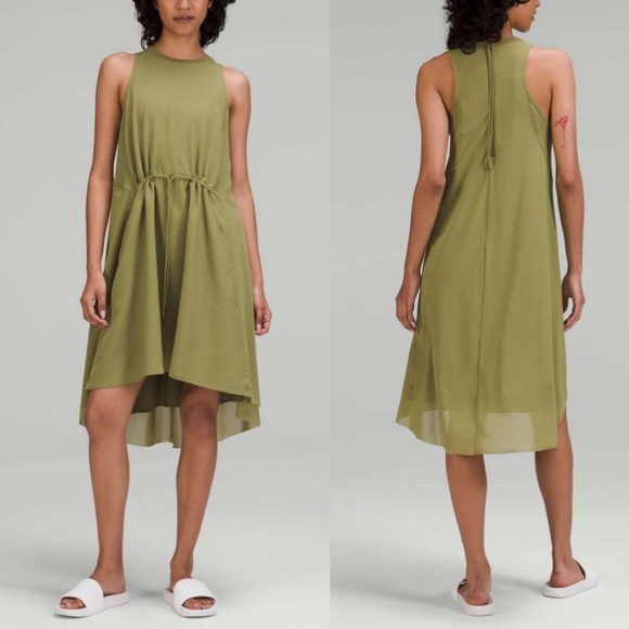 lululemon athletica Dresses & Skirts - NWOT Lululemon Mesh Overlay High-Neck Dress, Bronze Green